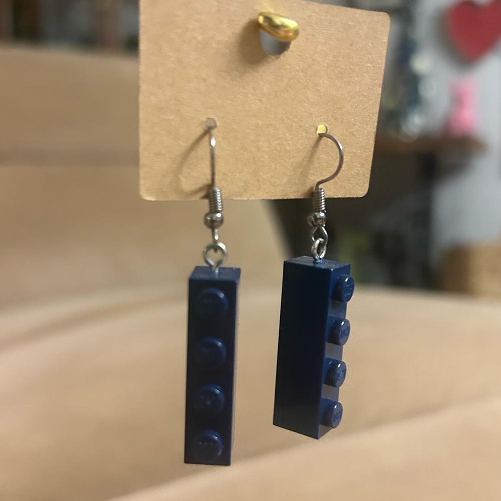 Navy Blue Dangle Earrings Made with Genuine LEGO® Bricks